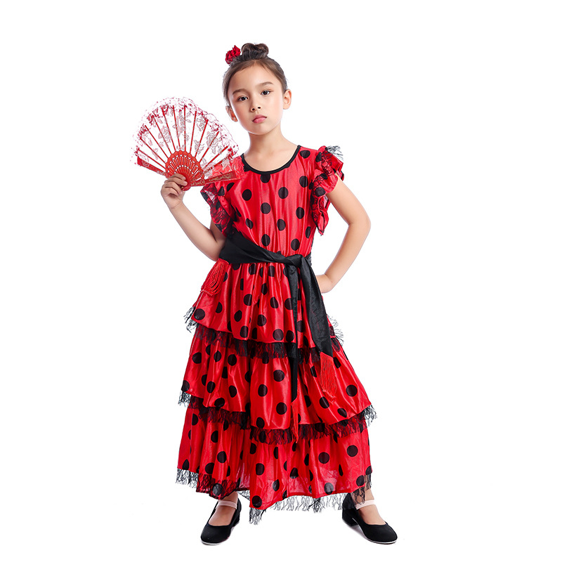 西班牙女孩传统弗拉门戈舞者异域风情服饰儿童化妆舞会表演服装