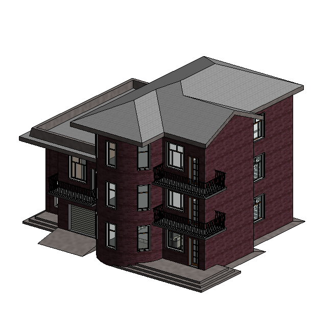 Revit三层别墅模型BIM小房子带家具无CAD图纸成品文件设计