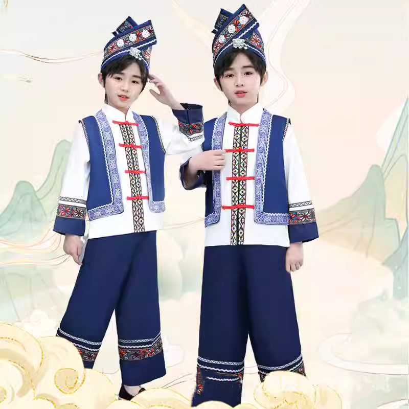 六一儿童节少数民族服男孩儿童表演服装演出服广西壮族舞蹈服套装
