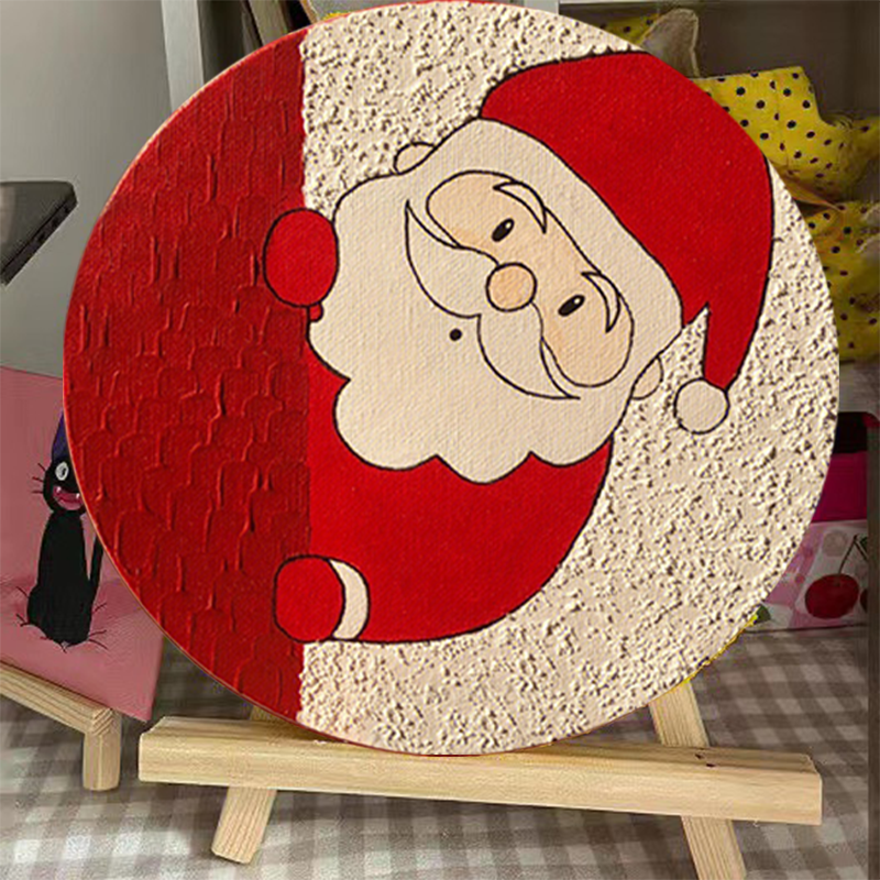 圣诞节礼物 肌理画石英砂丙烯数字油画diy圆形圣诞老人手工装饰画