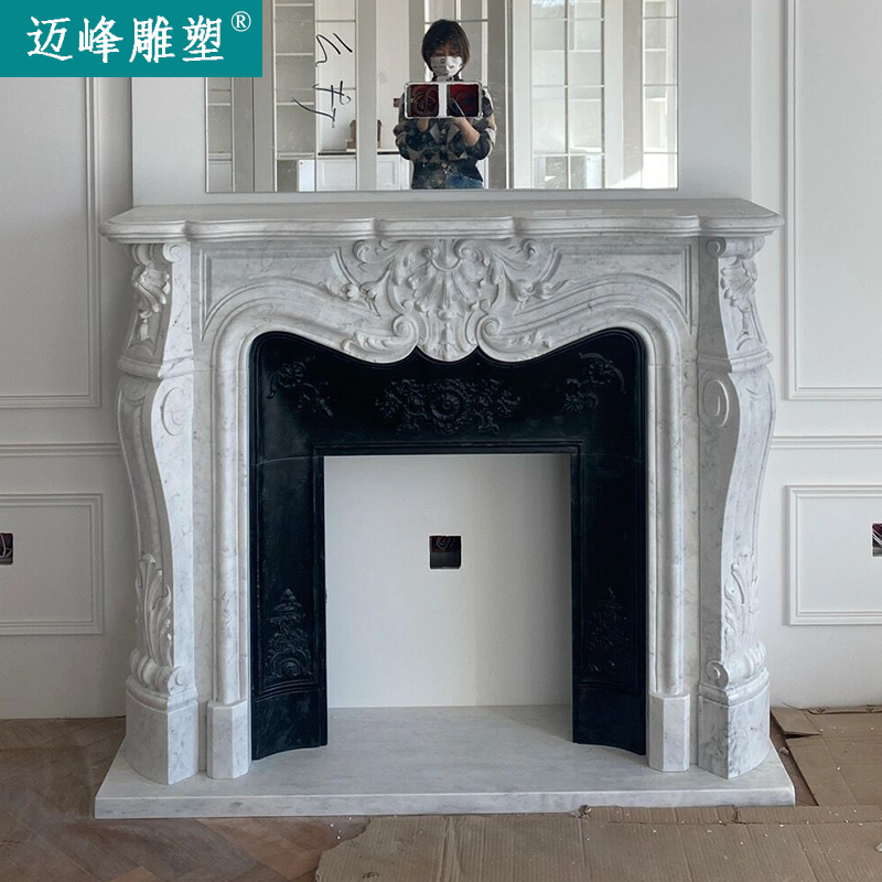 大理石壁炉法式壁炉石材石雕欧式美式汉白玉卡拉拉白壁炉装饰柜