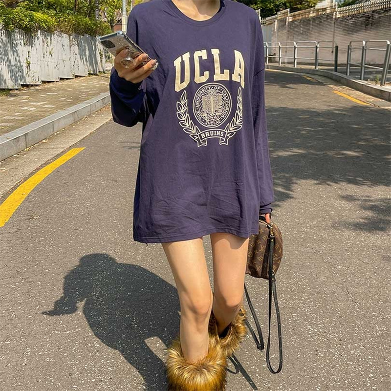 韩国代购 liphop 小众设计秋冬新款英伦学院风宽松休闲长袖T恤女