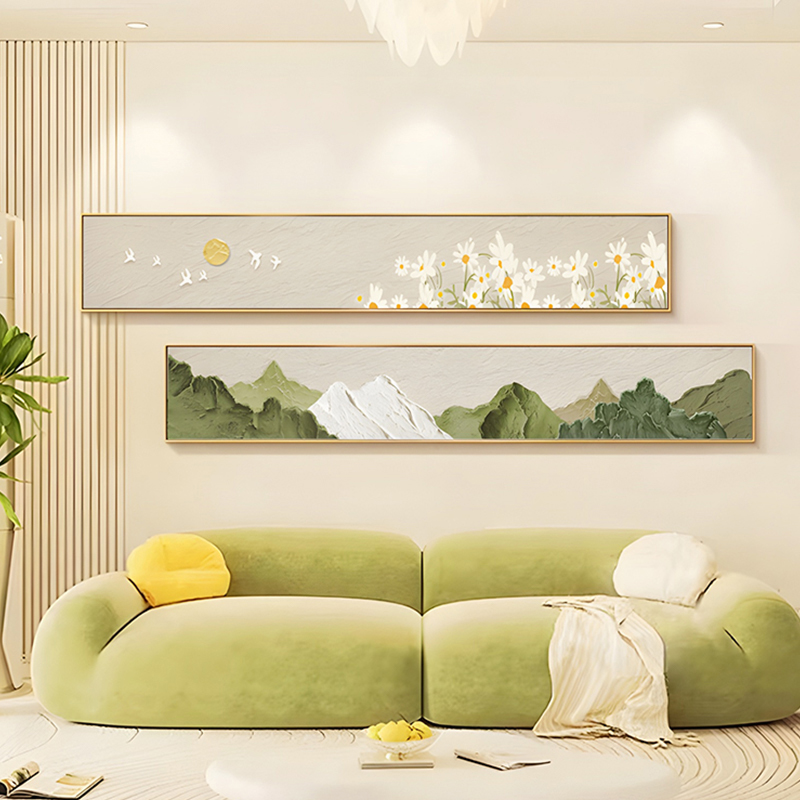 奶油风客厅装饰画现代简约小清新细长横幅沙发背景墙卧室床头挂画