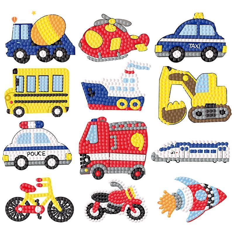 交通工具钻石贴画汽车儿童手工制作材料包挖土机男孩砖石玩具