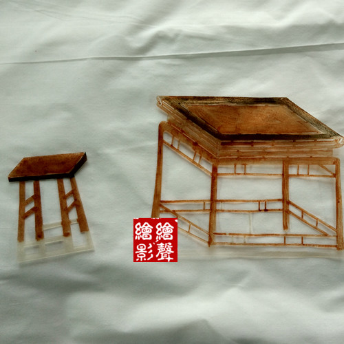 独孤皇后同款皮影绘影华县半手工皮影戏道具 一桌两凳 背景