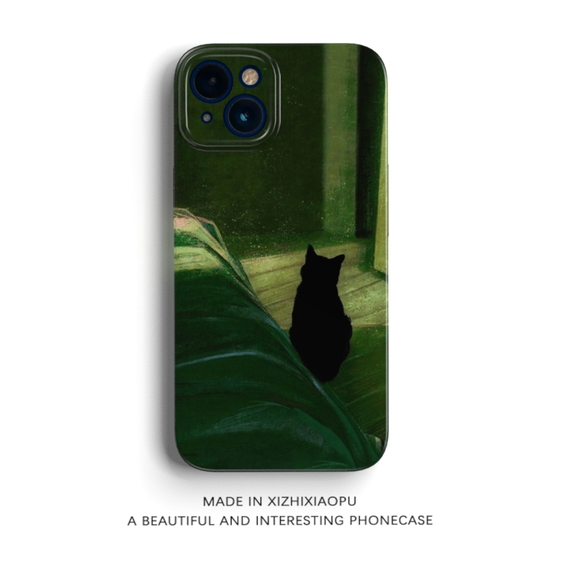 猫的幻想~复古风油画苹果15手机壳iphone13promax墨绿色mate60华为p70艺术vivo小米14高级感oppore适用nova12