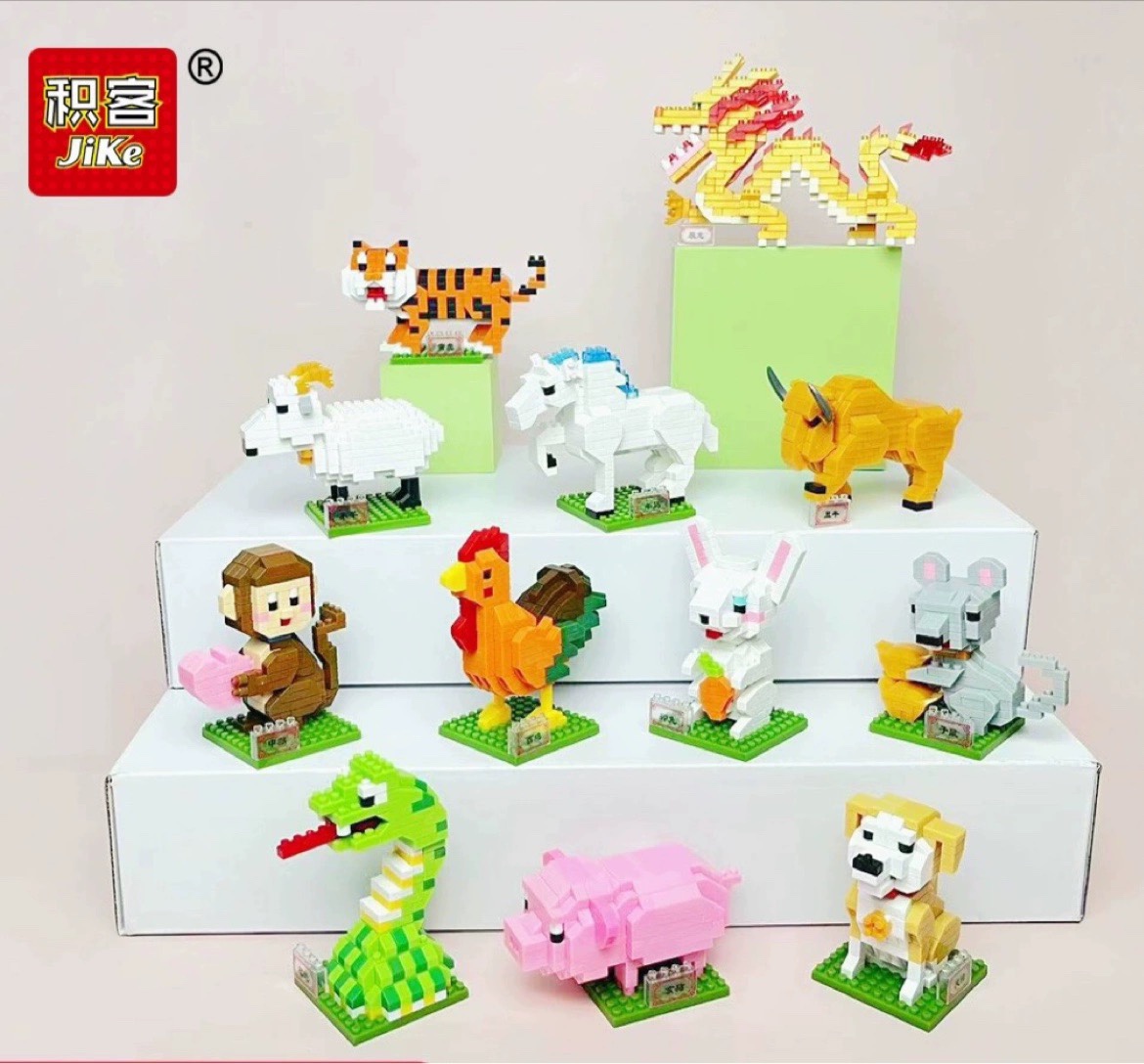 积客积木国潮十二生肖益智拼搭3D立体卡通动物积木儿童节礼物