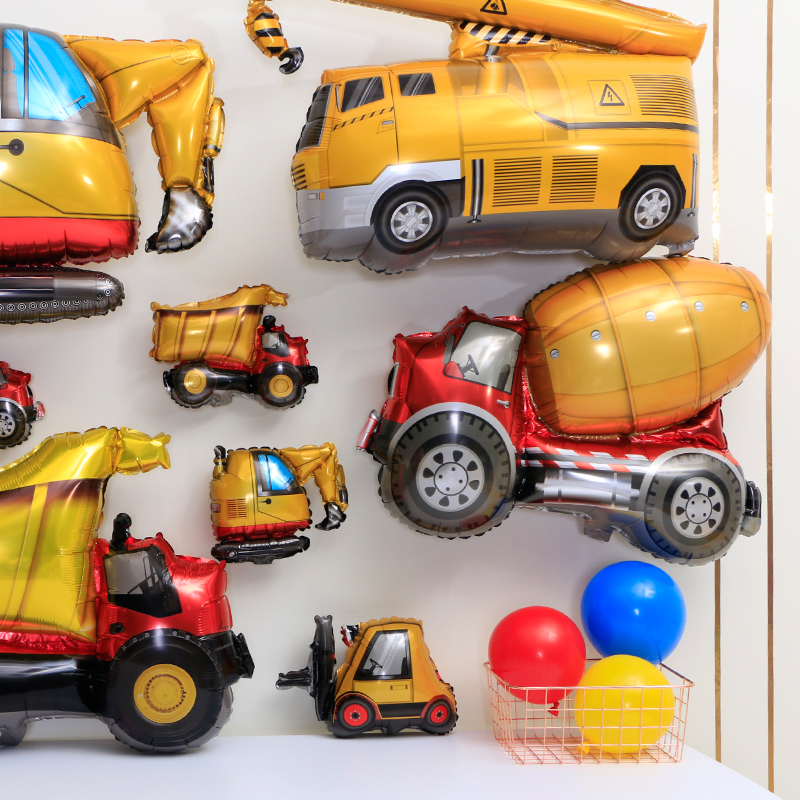 汽车气球男孩生日主题工程挖掘机装饰宝宝1周岁儿童派对背景布置