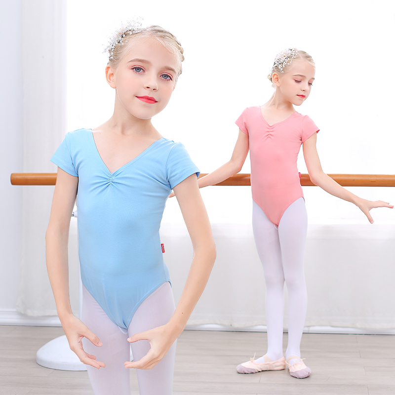 儿童舞蹈服女孩短袖跳舞练功服夏季中国舞体操服女童芭蕾舞连体服