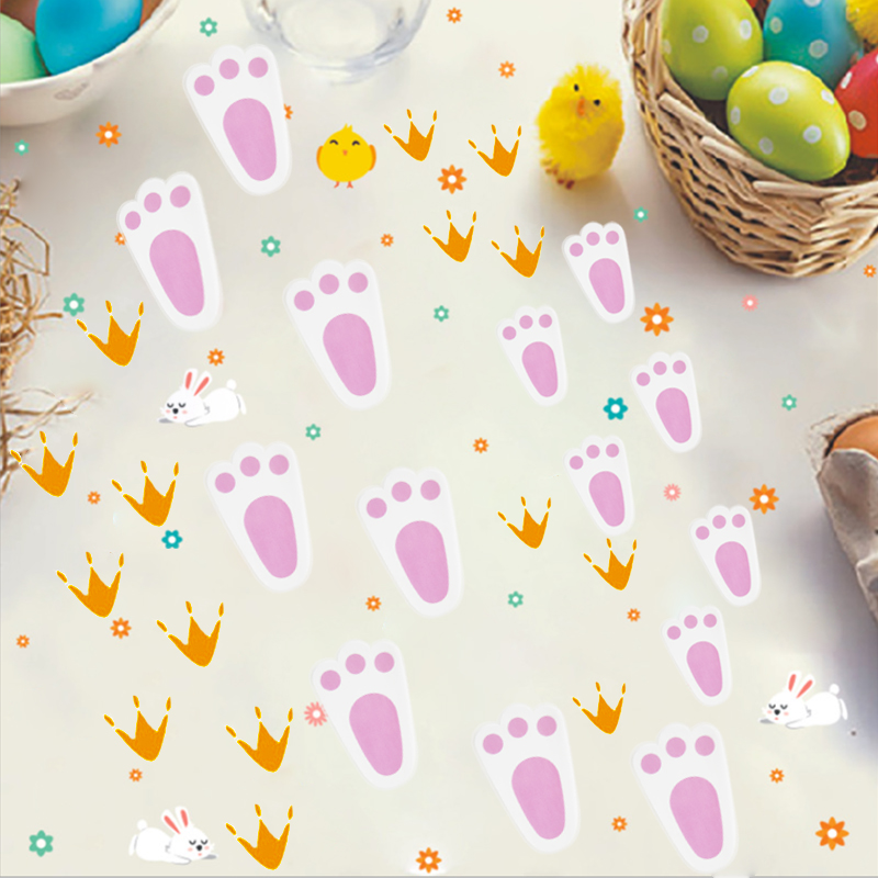 复活节兔子小鸡脚印贴纸贴幼儿学校儿童房卡通生日派对用2张