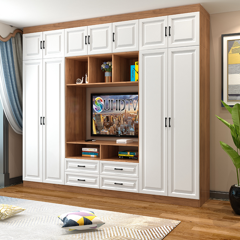 现代衣柜电视机柜一体卧室组合墙小户型多功能主卧定制实木储物柜