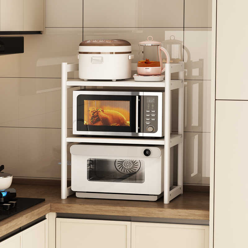 厨房放微波炉和烤箱的架子置物架两层台面上方电饭煲锅灶台收纳架