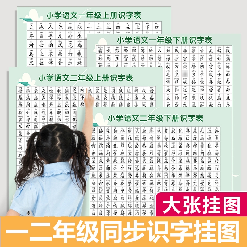 小学生语文一年级上下册儿童识字表墙贴生字认字汉语拼音学习挂图