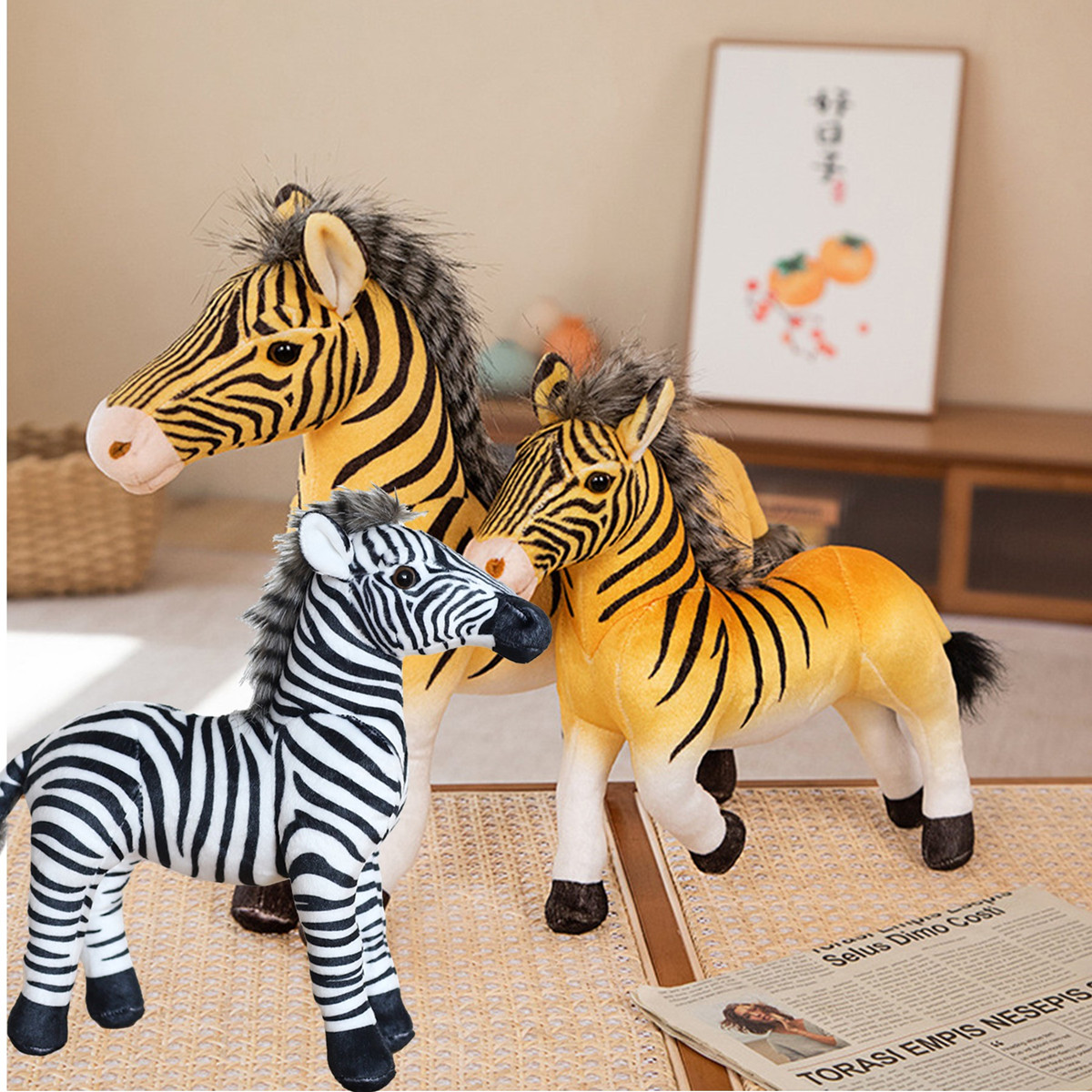 仿真斑马黑白条纹斑马线棕色斑马毛绒玩具马儿童幼儿园动物园玩偶