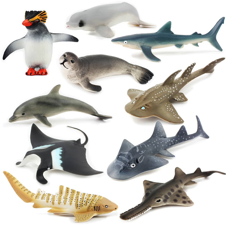 仿真海洋生物模型犁头鳐斑马鲨海狗企鹅白鲸锯鳐魔鬼鱼儿童玩具
