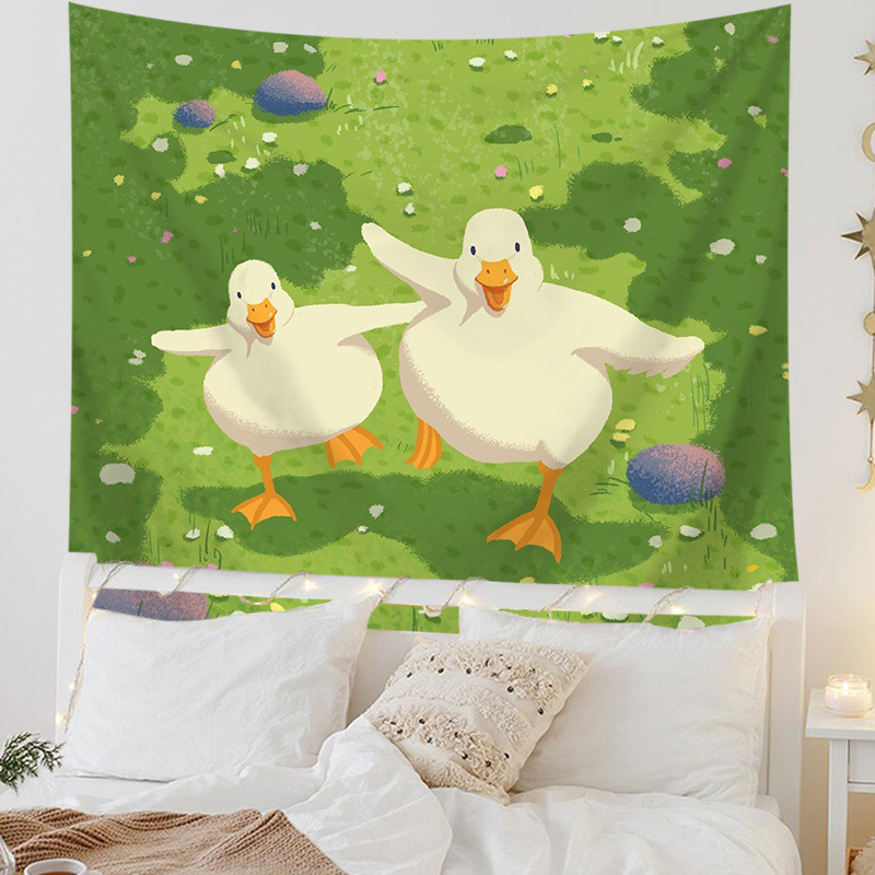 卡通动漫手绘可爱鸭子装饰背景布治愈系卧室床头墙壁挂布ins挂毯