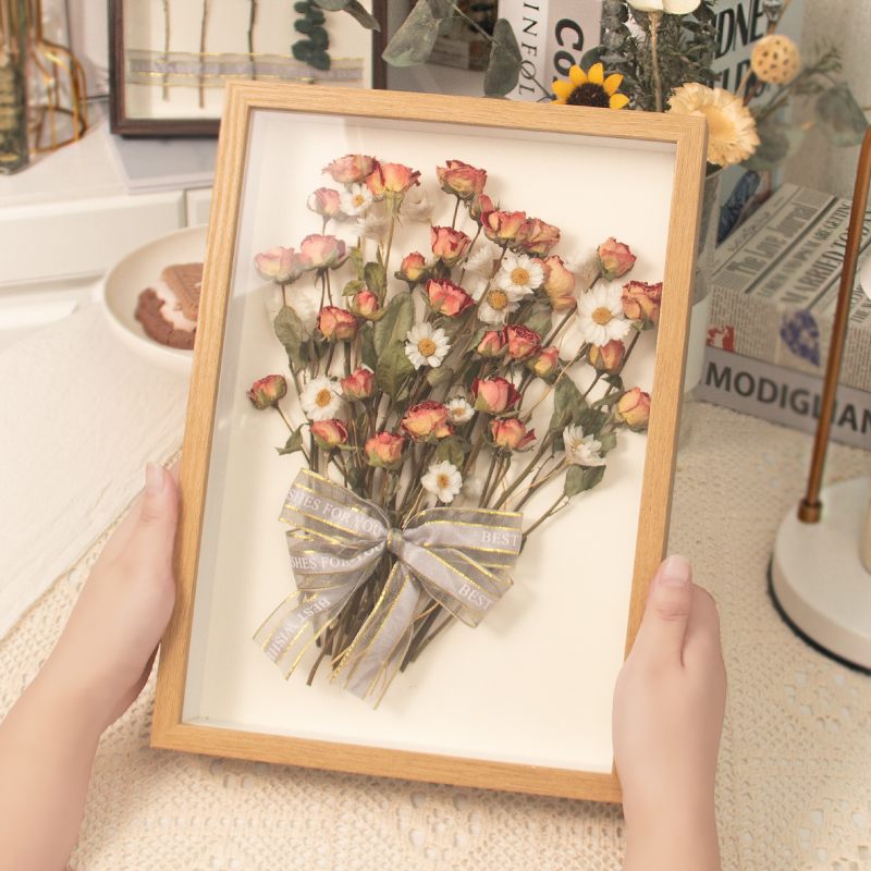 成品带干花标本玫瑰含花束相册相框装饰画女生日礼物情人节女朋友