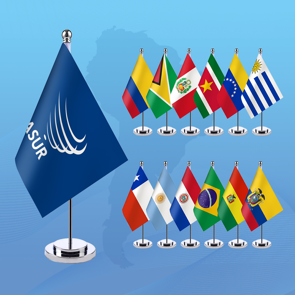 UNASUR南美洲国家联盟及成员国国旗 单杆桌旗座 桌面旗帜装饰摆件