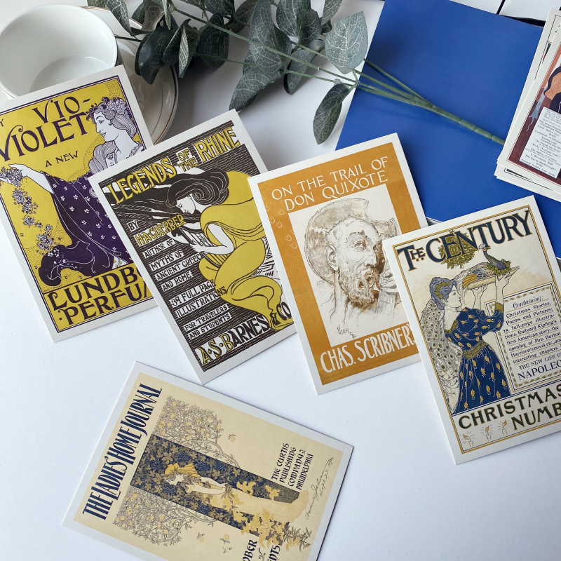 19世纪欧美复古老广告卡片装饰卡创意插画15张简装西方艺术古风