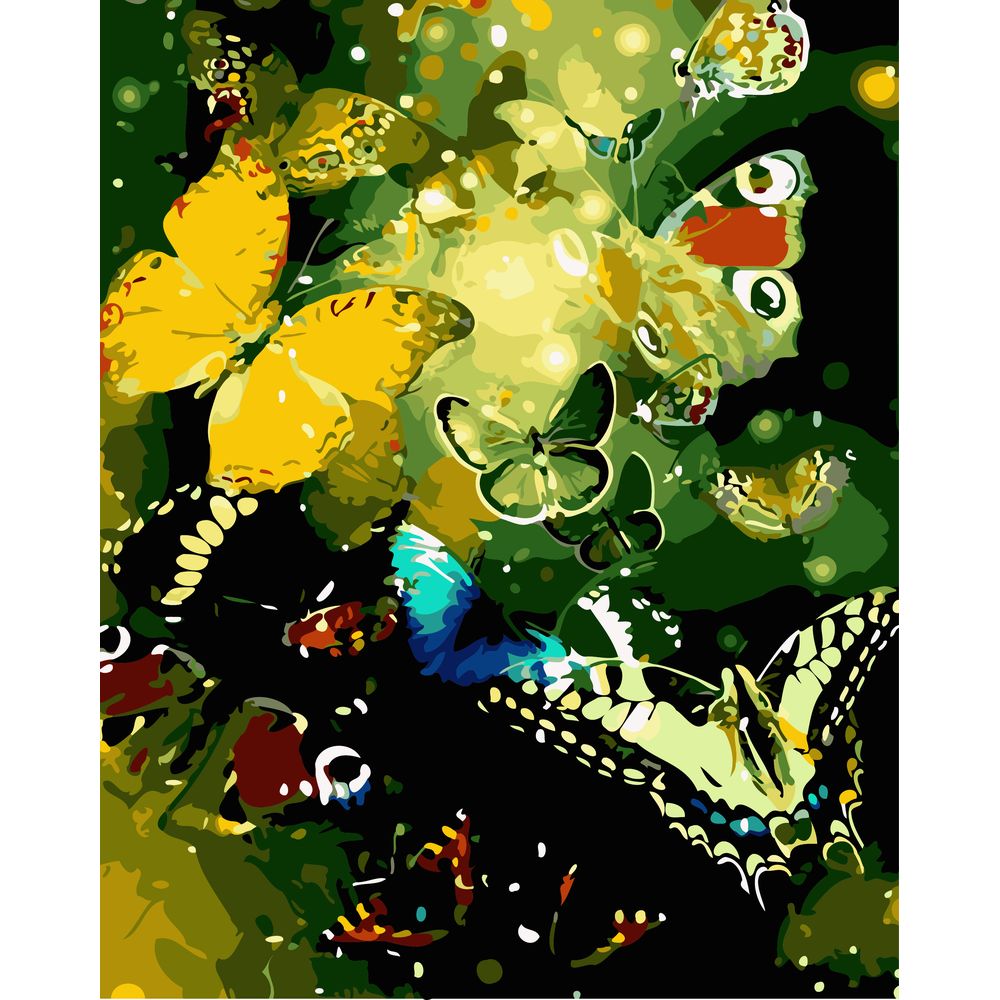 DIY数字油画自己填色材料包飞舞彩色蝴蝶现代丙稀昆虫家居装饰画