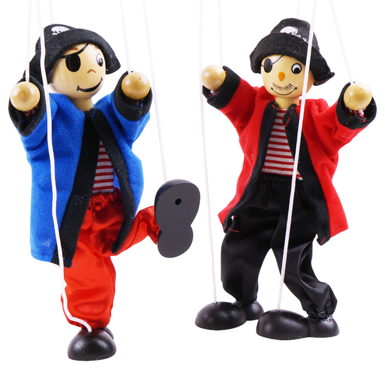 海盗提线木偶傀儡木制娃娃纯手工拉线玩具小丑皮影人儿童早教益智
