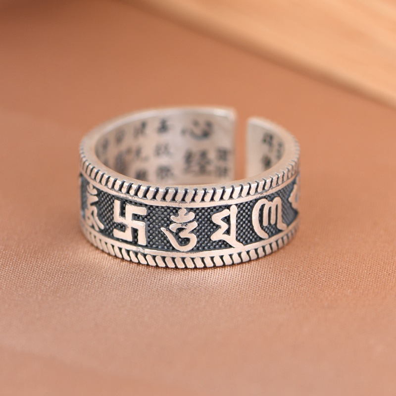 英国设计师TopWhit足银戒指复古做旧工艺开口男士万字符小众设计