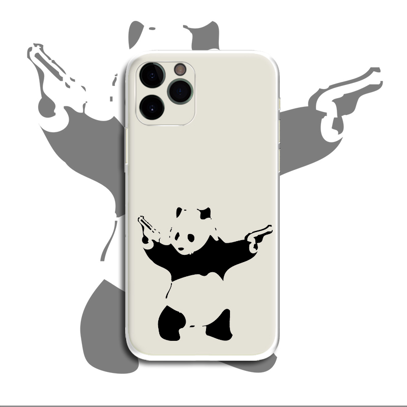 Banksy 班克西持枪熊猫涂鸦文艺术生白色手机壳适用苹果华为 E391