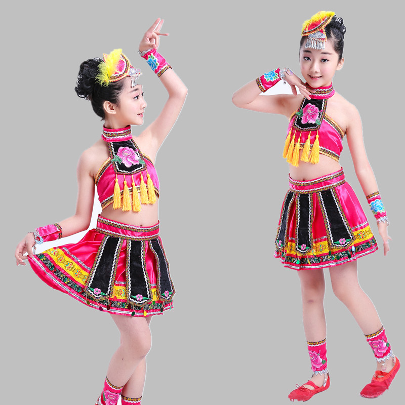 动漫学生苗族演出服装女童少数民族红山果舞蹈服六一童年叮叮当表
