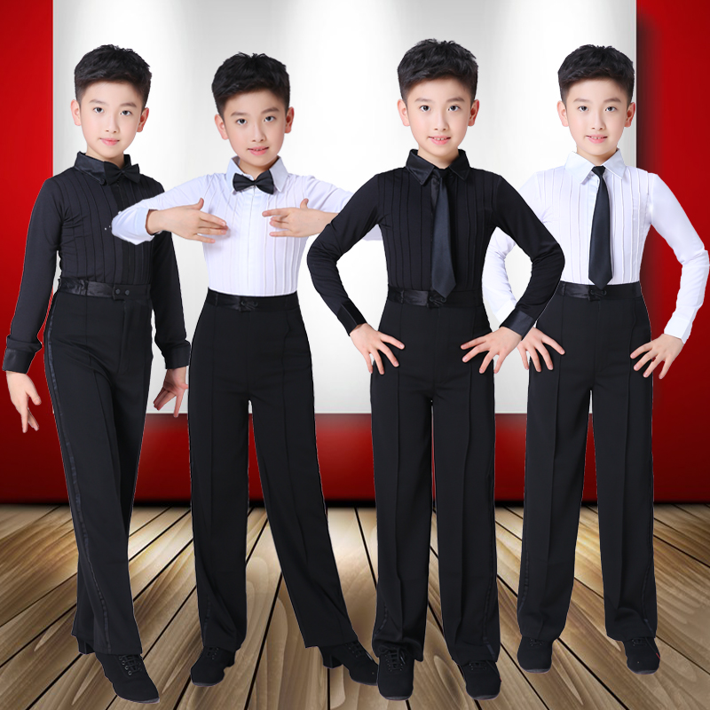 男孩拉丁舞服装儿童规定标准考级服男童练功服少儿白色舞蹈演出服