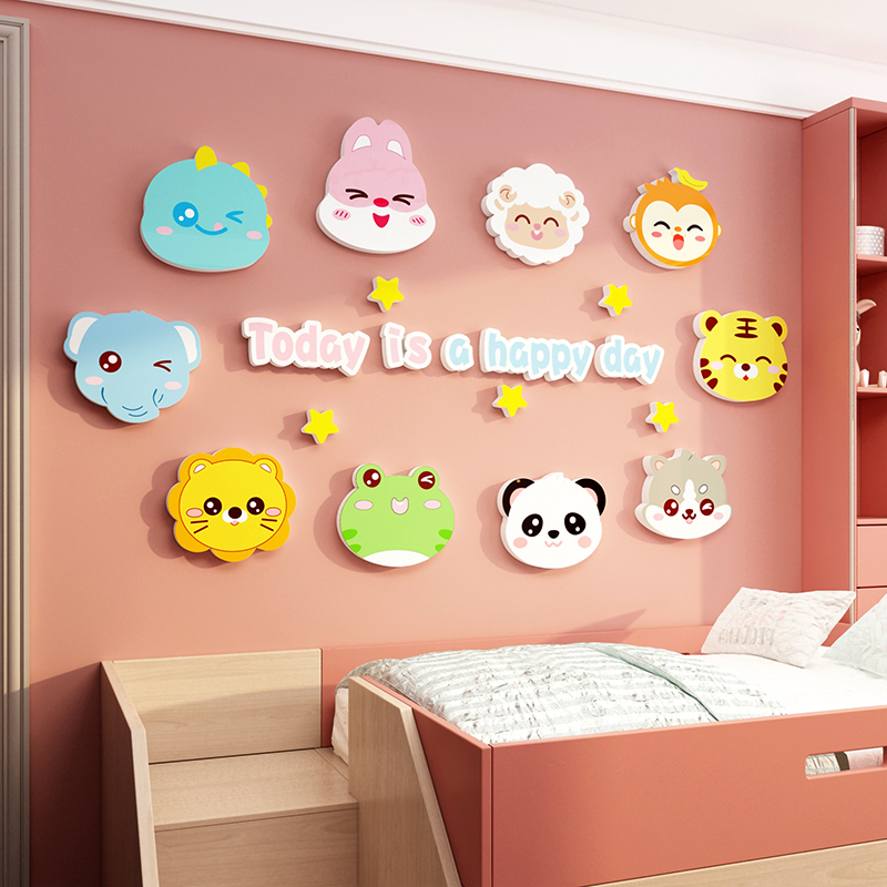 儿童房墙面装饰男孩女孩生公主房间布置用品床头卧室卡通壁纸贴画