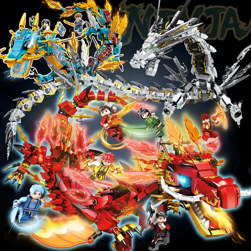 幻影忍者巨大型神龙烈焰苍龙飓龙拼装积木男孩高难度玩具圣兽机甲