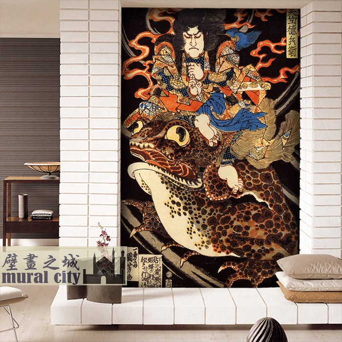 日本鬼怪蟾蜍癞蛤蟆武士墙纸 日式风格浮世绘古典壁纸黑暗系壁画