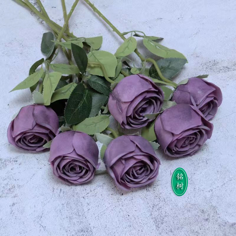 紫色安娜玫瑰单头朵束客厅装饰假绢仿真花卉单支只摆放设大朵桌面