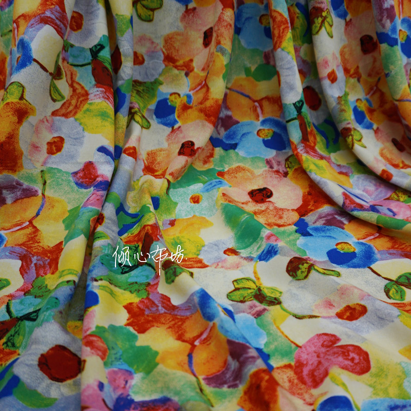 色彩斑斓亮丽热带花卉度假棉绸布料人造棉贡缎木棉香云丝纯棉面料