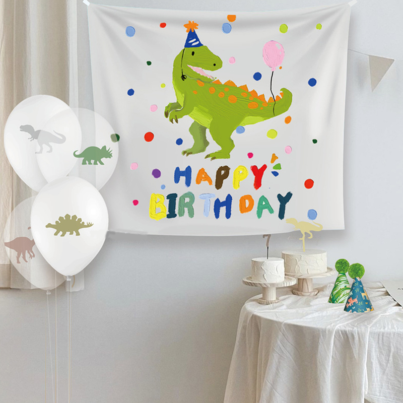 韩国ins宝宝生日恐龙挂旗派对场景布置 儿童卧室恐龙挂布拍照装饰