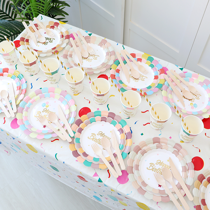 生日桌布儿童派对餐具一次性蛋糕纸盘场景布置甜品台装饰餐盘