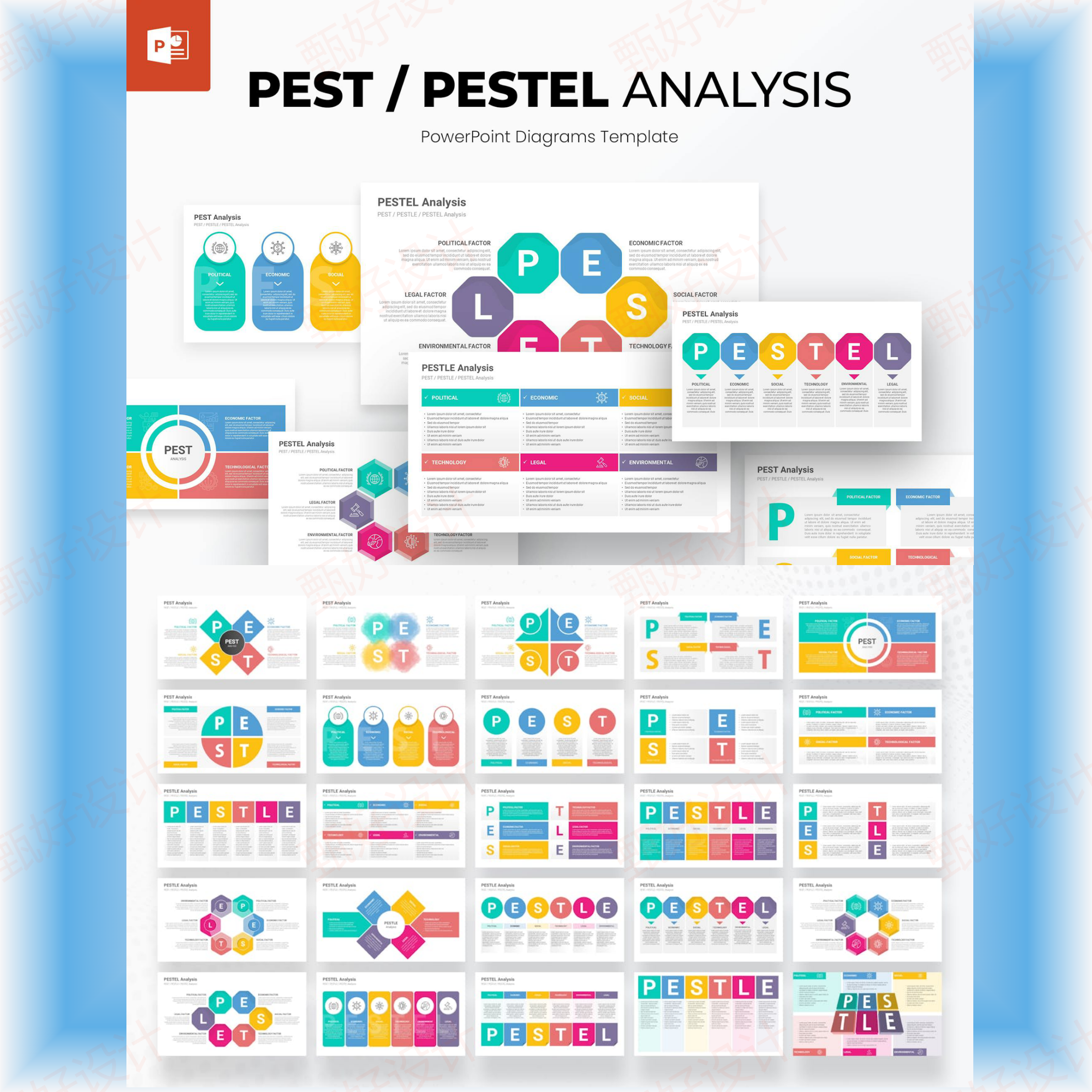 ppt模板精品PEST和PESTEL分析信息图商业公司管理工作会议汇报291