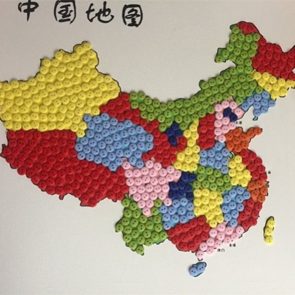 红色主题手工艺品纽扣画diy粘贴中国地图益智拼图材料包创意自己