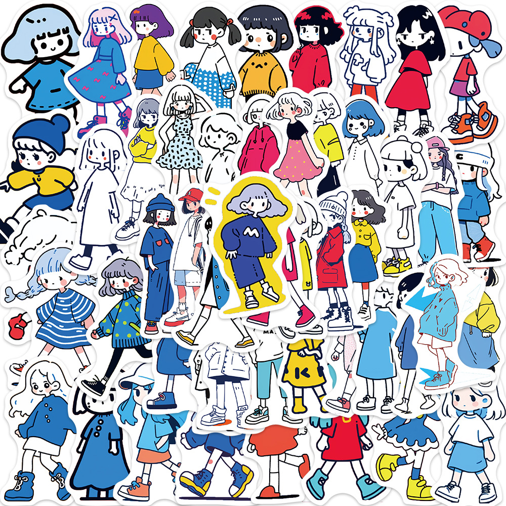 【简笔画女孩】100张贴纸创意小众卡通女孩儿笔记本防水手账贴画