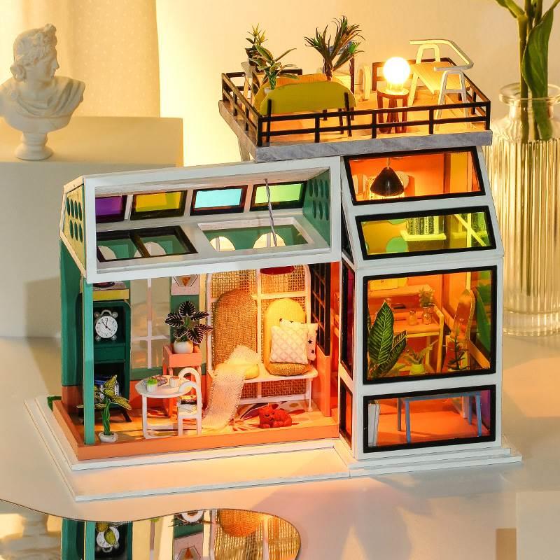 艺术diy小屋立体拼图创意纯手工拼装彩色玻璃房微景观模型摆件