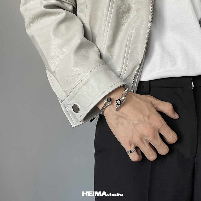 原创斜纹系列韩版镶钻手链男潮冷淡风高级感小众设计男生手镯嘻哈