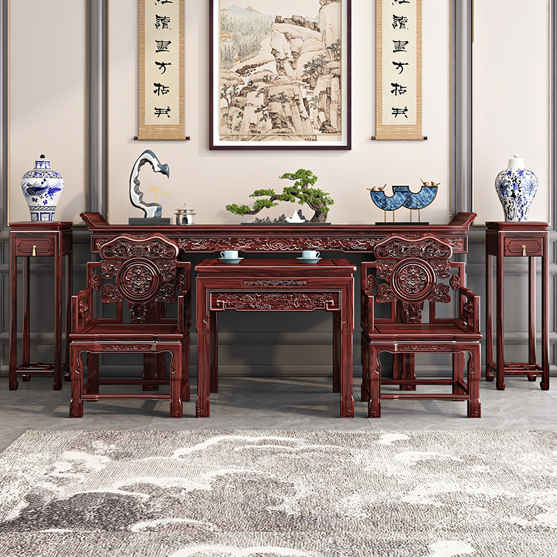新中式实木中堂六件套八仙桌供桌香案佛台条案农村堂屋客厅财神桌
