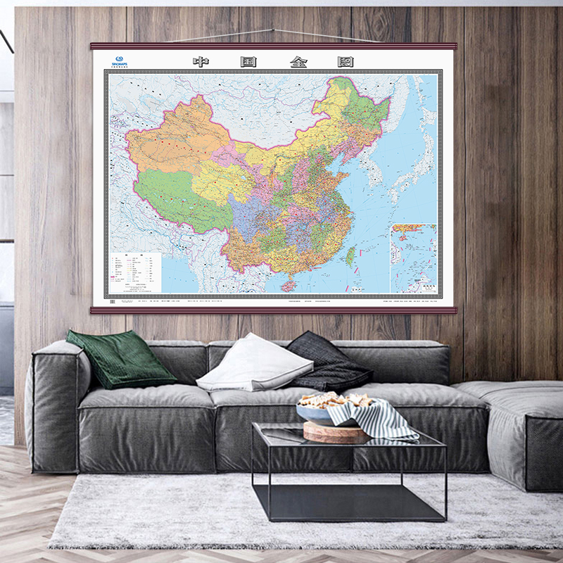 2024年新版 中国地图挂图 全图地图挂图2米x1.5米超大尺寸 双面覆膜高清精装高档办公室会议室墙贴挂图