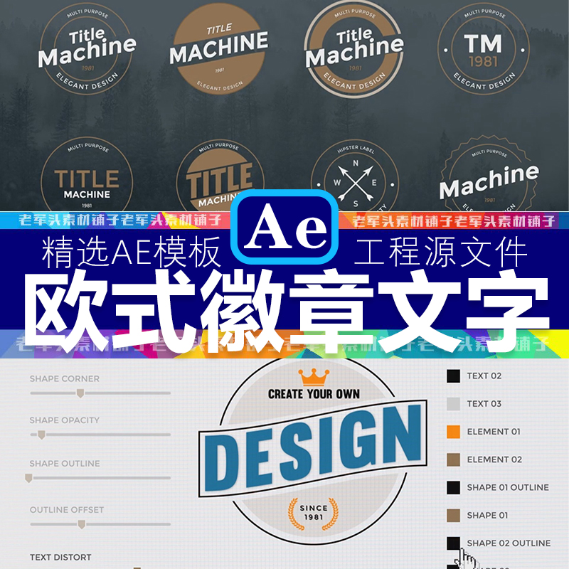 AE902排版文字65款动画设计效果logo标题字幕带表达式婚礼AE模板