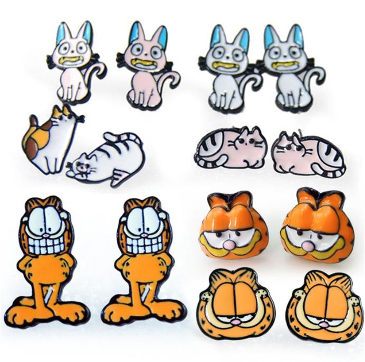 经典宫崎骏卡通漫画魔女宅急便小猫咪可爱加菲猫不对称合金耳钉