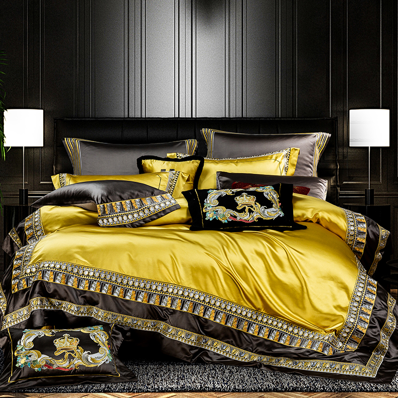 豪华别墅欧式床上用品四件套 新中式金色样板间床品宫廷风多件套
