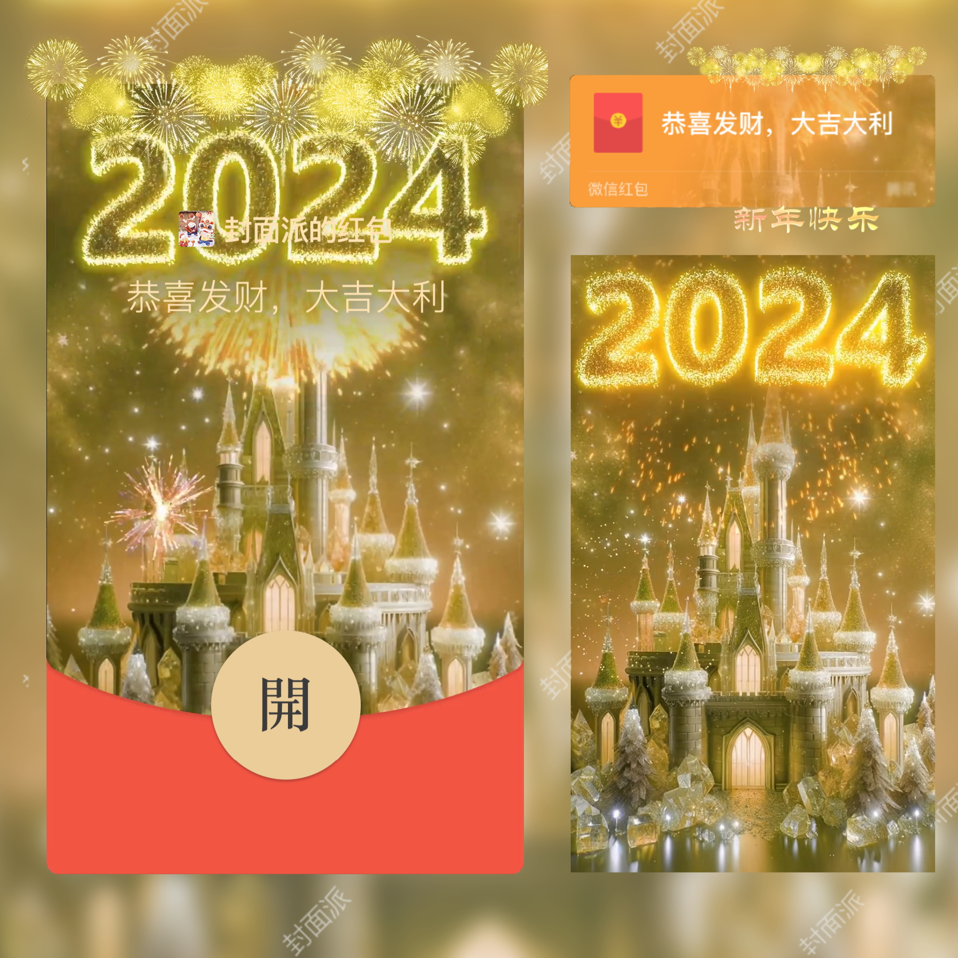 微信红包封面2024除夕新年快乐烟花城堡皮肤序列号VX动态激活码