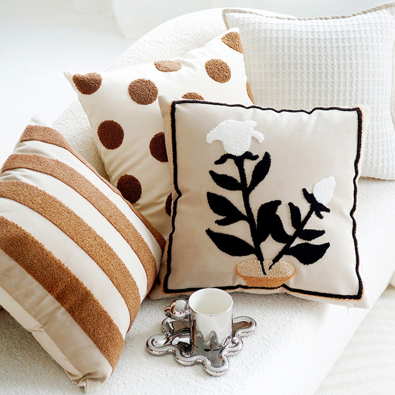 卧室棕色植物燕麦奶油色轻奢客厅沙发抱枕套复古靠枕高级床头靠垫