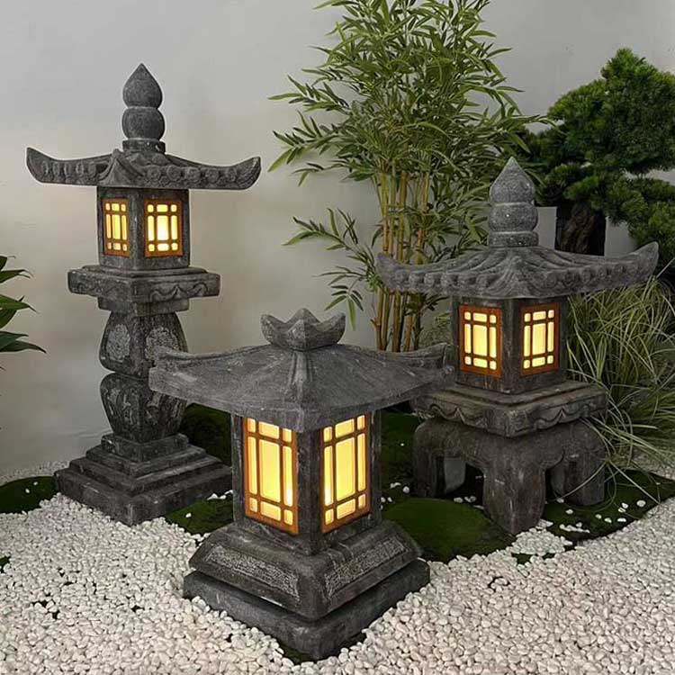 石灯日式庭院石灯笼仿古青石草坪灯户外园林石头灯塔中式石雕摆件