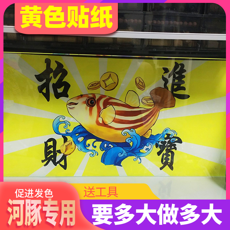 河豚鱼缸专用背景贴纸 黄色高清背景图画卡通小斑马狗头壁纸60缸